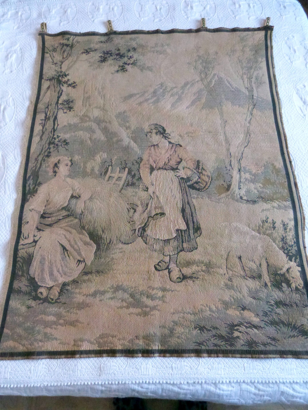Antique French Wall Tapestry Wall Hanging Art Decor 1900s Chateau