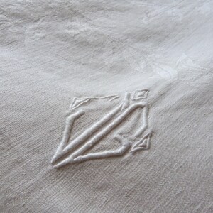 Large linen damask monogrammed JG French Antique tablecloth table cloth, white vintage heirloom table linens diningtable french table linens