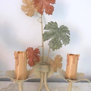 Vintage French tole wall sconces lamps PAIR wallsconces w wine leaves toleware lighting wall fixtures French country cottage wallsconces image 4
