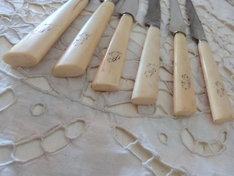 6 Boxed Antique French Monogrammed Bone Knives Diner Cheese Etsy