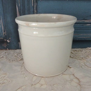 Antique pottery jar, handmade pot in white glazed earthenware Moulin des Loups, farmhouse country kitchen decoration image 9