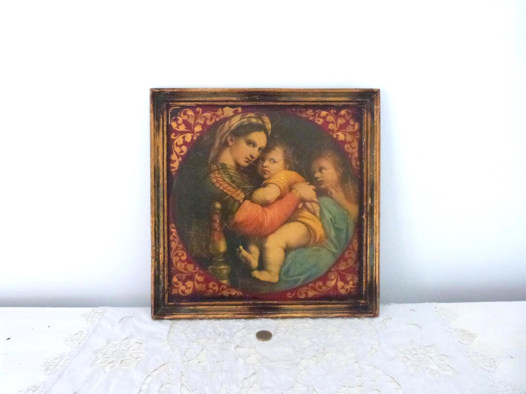 LARGE Antique Florentine Frame Madonna Della Seggiola Sedia and Child ...