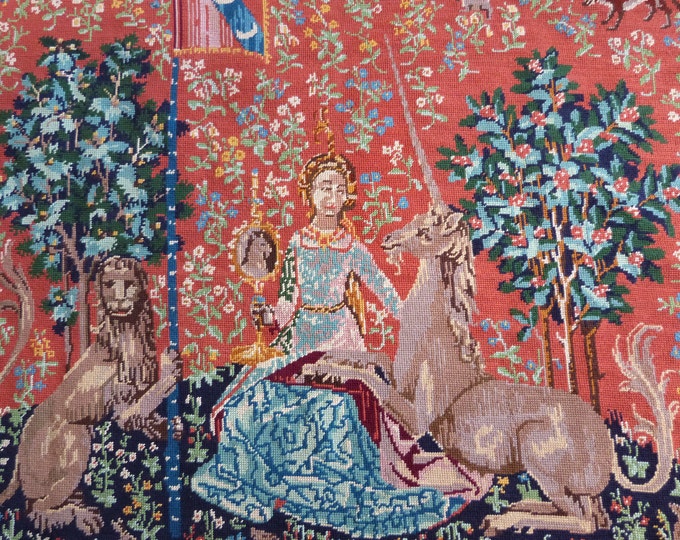 Antique French Needlepoint Canvas Wall Hanging Tapestry BIG W Etsy