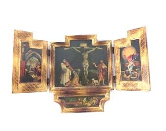 カトリックの三連祭壇画アンティークスタイルの宗教的な贈り物木製の