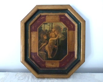 XL Antique Florentine frame madonna and infant child Jesus w St John Baptist icon by Botticelli gilded wooden devotional frame wall art gift