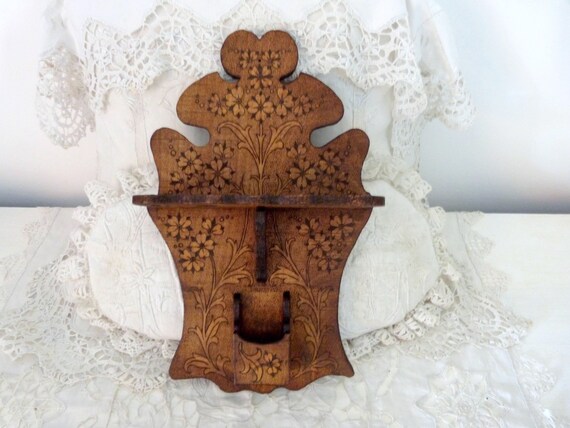 Ancien Porte-boîte D'allumettes En Bois Mural, Style Chalet Primitif