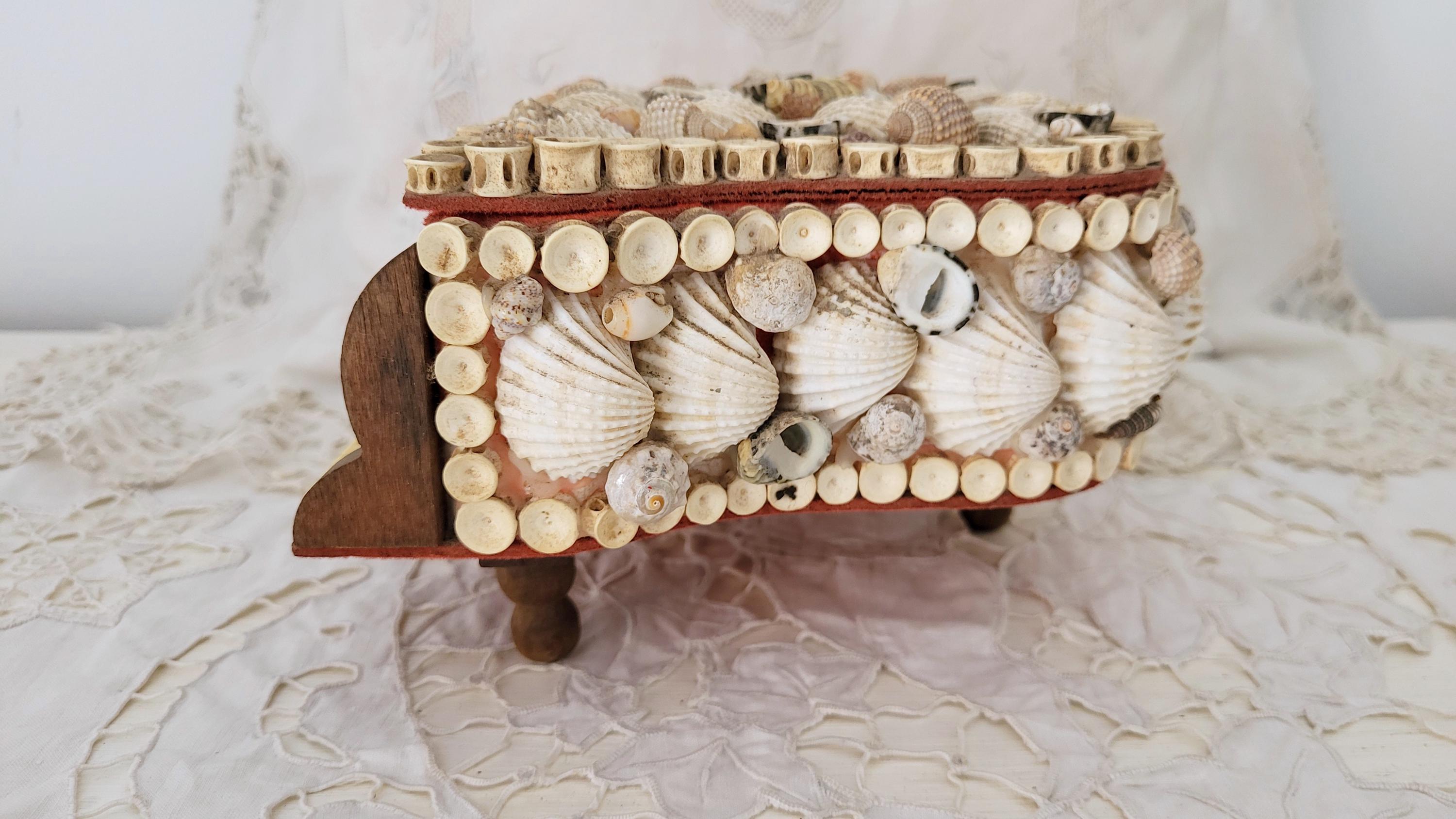 Vintage French Grand Piano Trinket Box, Seashell Art Jewelry