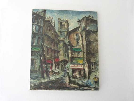 油絵 フランスの街並み ヴィンテージ 【公式通販】