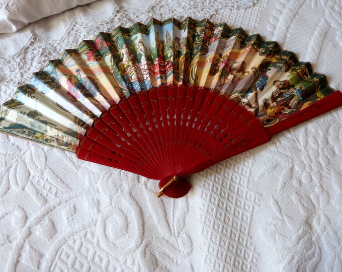 Antique Hand Fan 1900s Folding Fan Spanish Bull Fighting Etsy