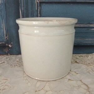 Antique pottery jar, handmade pot in white glazed earthenware Moulin des Loups, farmhouse country kitchen decoration image 8