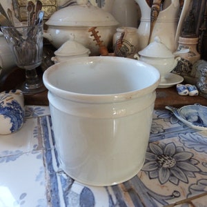 Antique pottery jar, handmade pot in white glazed earthenware Moulin des Loups, farmhouse country kitchen decoration image 7