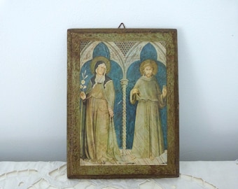 Antique Florentine frame saint Clare and Francis of Assisi icon gilded wooden devotional religious frame devotional wall decor art gift
