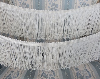 Vintage French ecru satin fringed trimming passementerie edging galon sewing trim, upholstery drapery or sewing craft supply by the meter