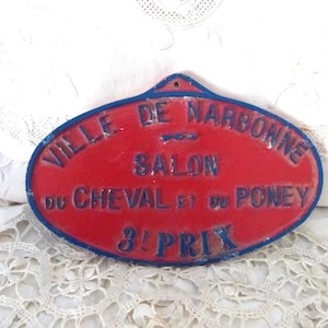 Vintage French equestrian prize award plaque horse and poney contest award Narbonne, 1900s trophy sign stable equestrian farmhouse country