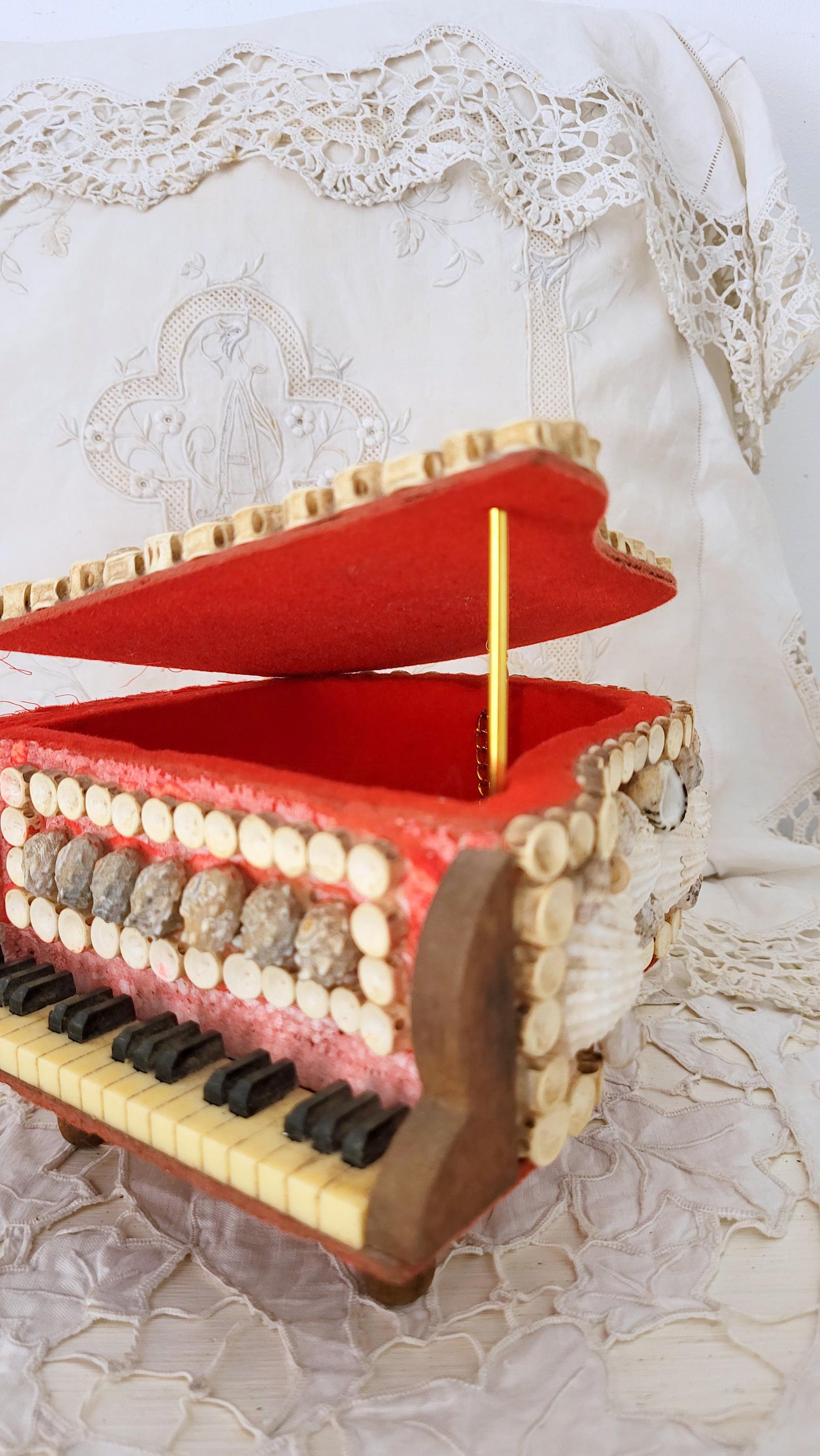 Vintage French Grand Piano Trinket Box, Seashell Art Jewelry