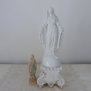 TALL Antique French 1800s religious bisque porcelain Madonna statue w snake our Holy virgin Mary our lady statue sculpture, devotional gift
