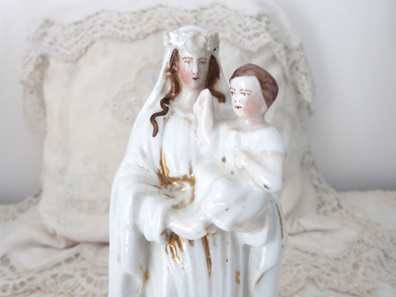 Madonna With Child Jesus Holy Virgin Mary Gilded Porcelain Statue ...