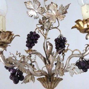 Lampe lustre antique en toleware italienne avec raisins, plafonnier d'éclairage en tole doré, lumière de décoration vintage romantique cottage chic image 5