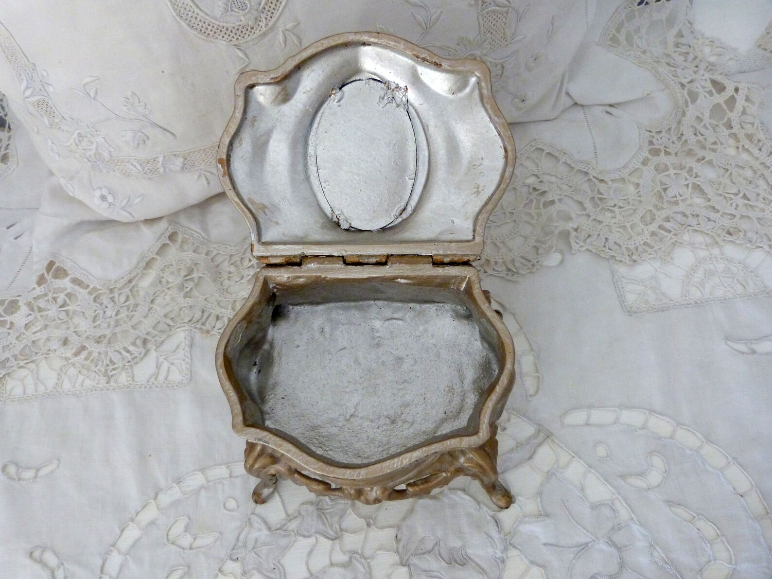 Antique French Floral Spelter Jewelry Trinket Box W Print of Etsy