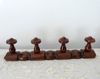 French antique coat rack peg hook hat rack carved wooden wall rustic coat hanger w 4 knobs hat hooks, wood hat hanger French home decor