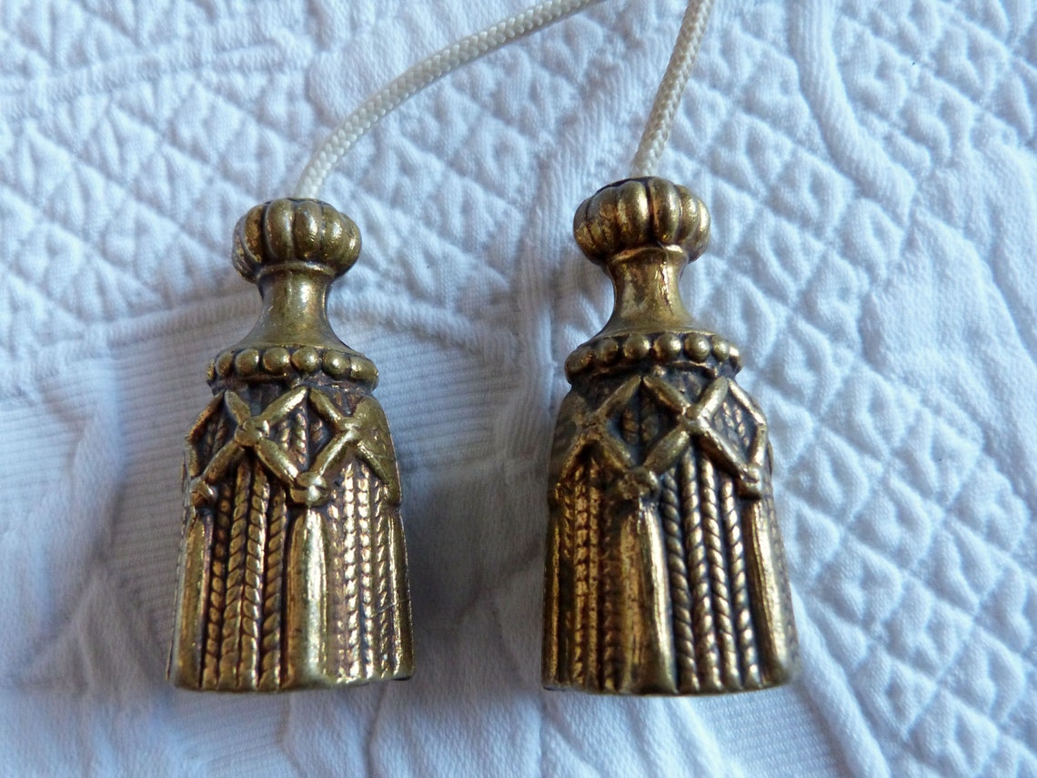 Antique French gilded brass curtain pulls weights blind pulls Etsy
