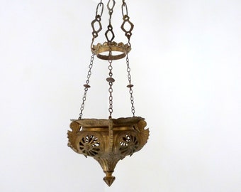 Antique French bronze thurible church icon lamp incense burner Gothic religious censer w openworked details, catholic church decor