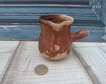 Antique French small glazed pot Provence pottery decor handmade brown glazed terra cotta pot south France, farmhouse country kitchen decor