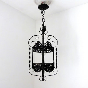 XL Antique French hand forged iron Lantern Chandelier pendant ceiling hanging light lamp lighting, rustic farmhouse or gothic home decor