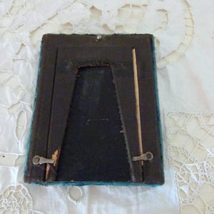 Antique French blue silk velvet picture frames w sepia picture of man, blown glass cover, 1900s Victorian picture frame, home decor gift image 5