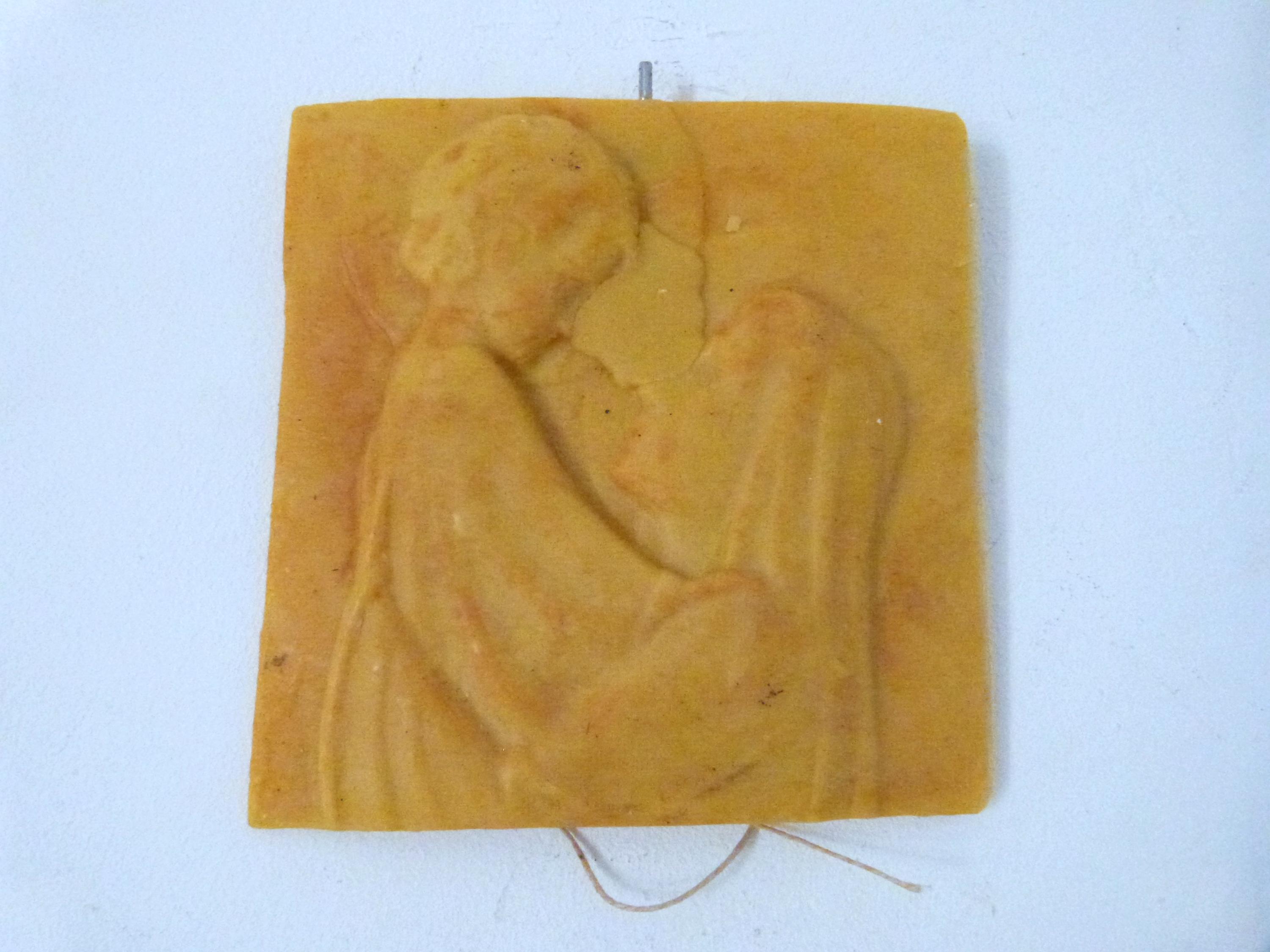 Antique French wax sculpture carving Madonna and child Jesus Christ plaque religious wax sculpture plaque carving, hand carved religious art