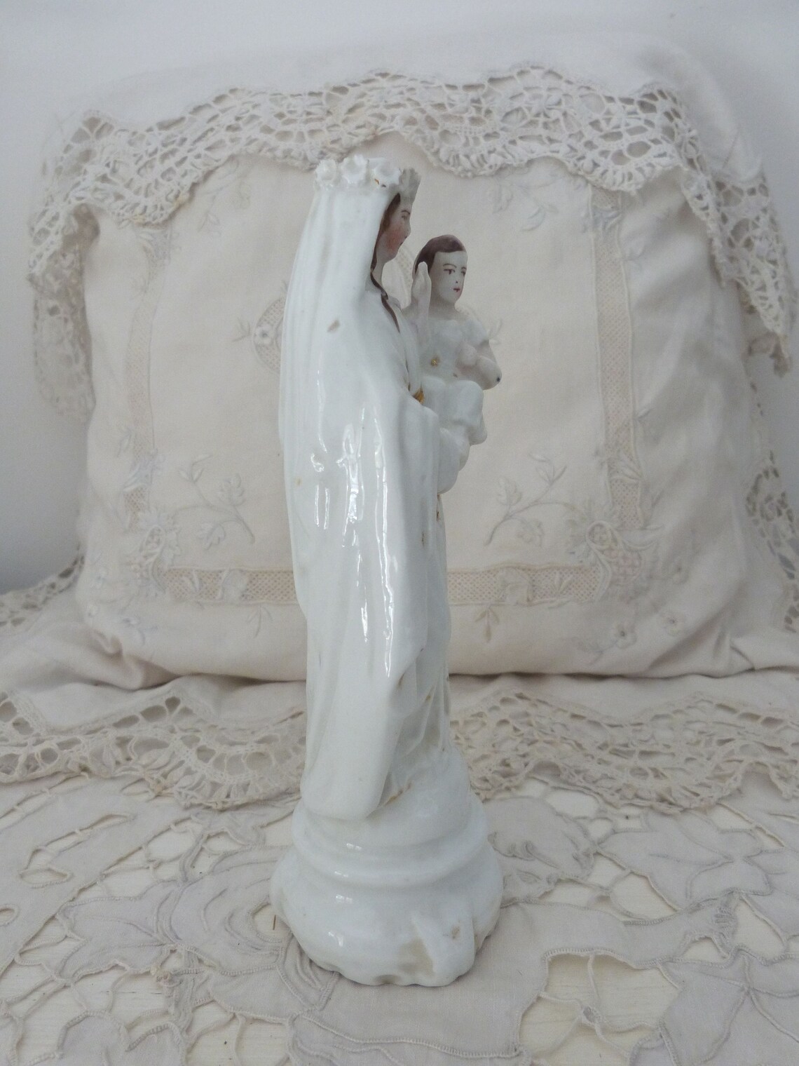 Madonna With Child Jesus Holy Virgin Mary Gilded Porcelain Statue ...