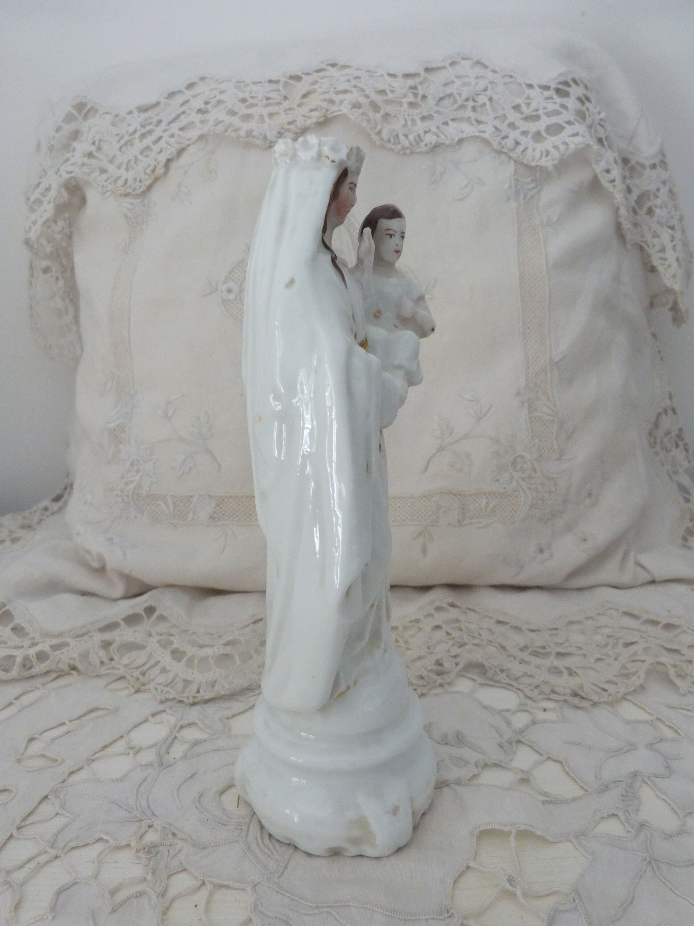 Madonna With Child Jesus Holy Virgin Mary Gilded Porcelain Statue ...