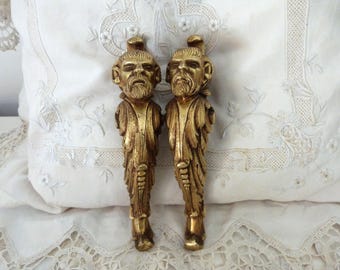Antique French bronze door pull handle knob w devil satyr furniture hardware 1800s architectural salvaged hardware architecture antiques