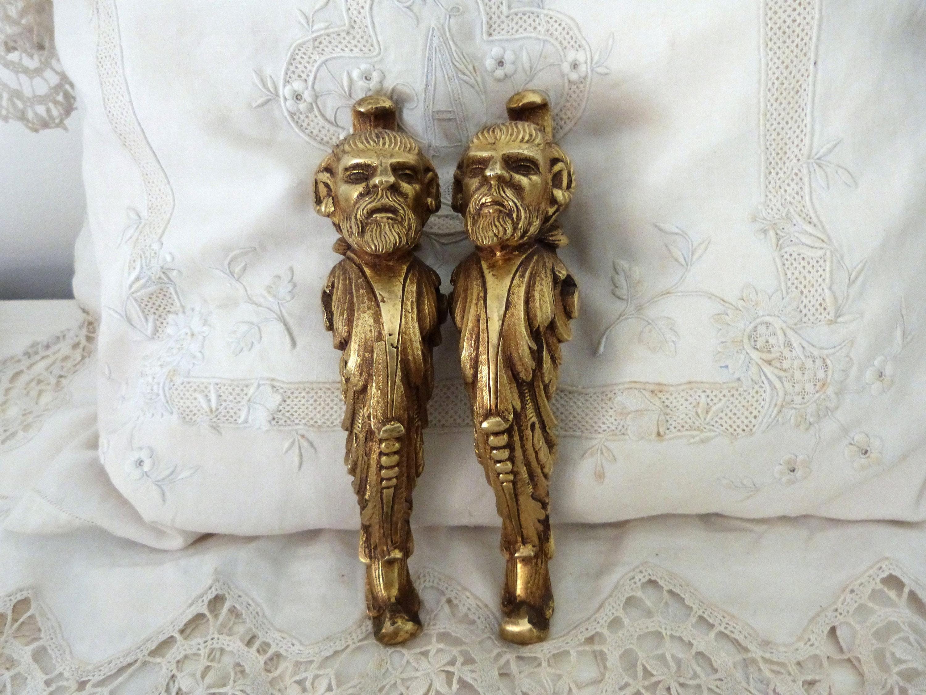 Antique French Bronze Door Pull Handle Knob W Devil Satyr