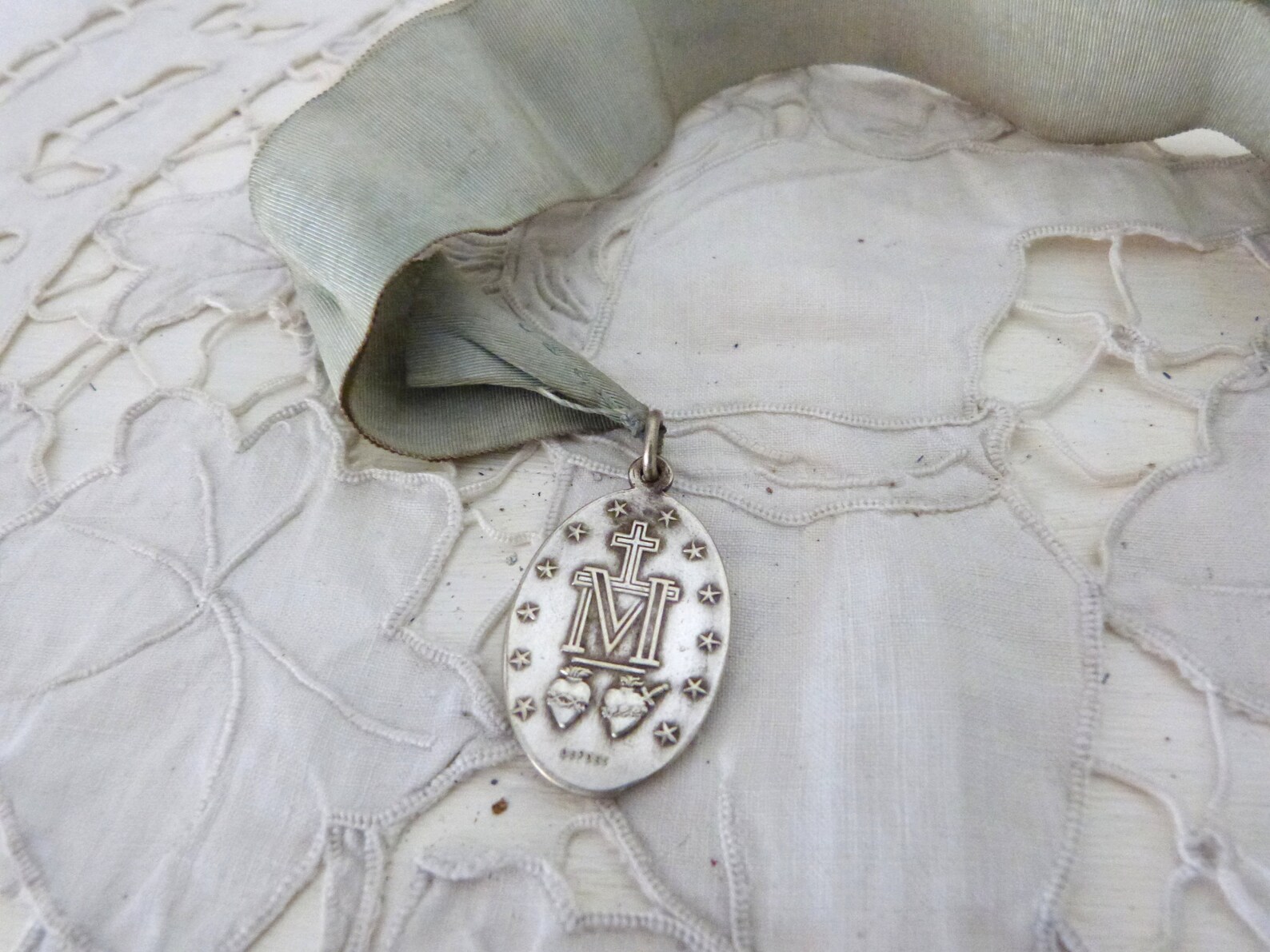 Antique French Signed Religious Medal Holy Virgin Mary Our Lady of ...