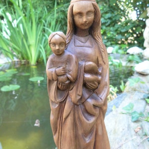Holy Virgin Mary Statue Hand Carved Signed Wooden Madonna With Child ...