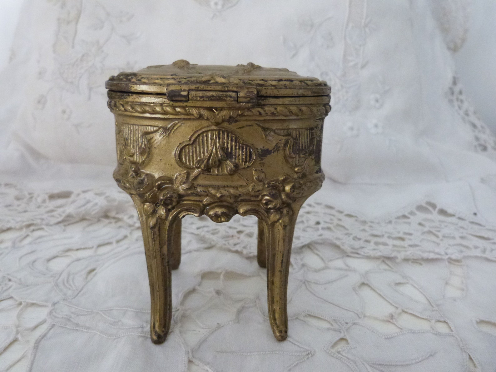 Antique French Box Floral Spelter Antique Jewelry Trinket Box Etsy