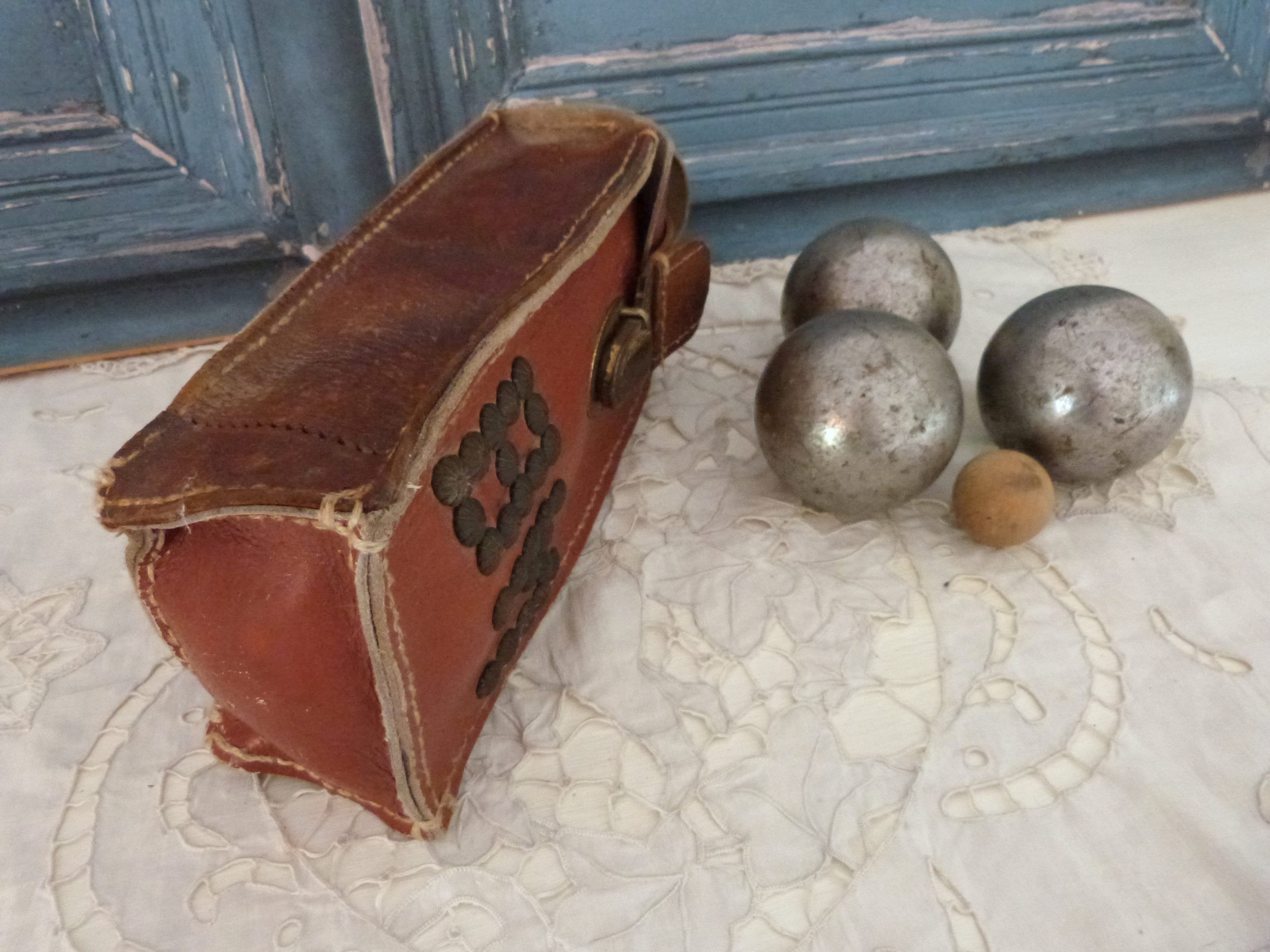 ANCIENNE BOULE DE pétanque doublette avec sacoche vintage