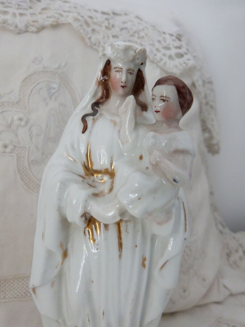 Madonna With Child Jesus Holy Virgin Mary Gilded Porcelain Statue ...