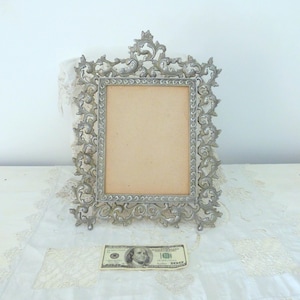 Antique French floral metal picture frame w openworked acanthus leaves design, 1900 painting or picture frame, home decor gift for art lover