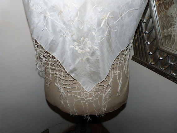 Ofrenda Lola Embroidered Silk Hair Scarf Ivory