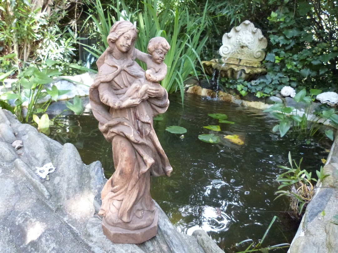 Holy Virgin Mary Statue Hand Carved Wooden Madonna With Child Jesus ...