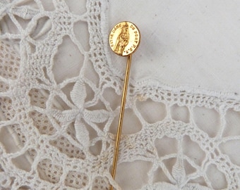 Antique French religious hat pin hatpin w Madonna and child Jesus Notre dame du port Our Lady of Port Madonna with child religious jewelry