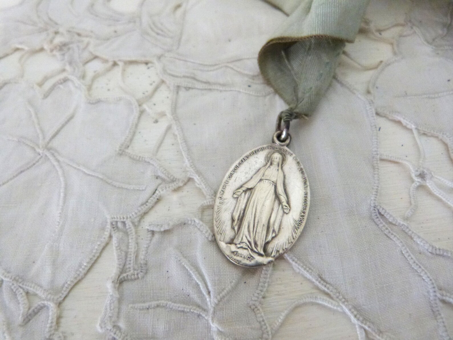 Antique French Signed Religious Medal Holy Virgin Mary Our Lady of ...
