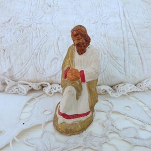 Vintage Christmas nativity creche saint Joseph figurine statue, Holy Family scene, hand painted plaster, holiday home christmas tree decor