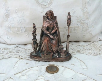 Antiek Frans religieus standbeeldbeeldhouwwerk uit de jaren 1900 spelter Maagd Madonna standbeeld, devotionele kunst, katholieke gift, religieus interieur