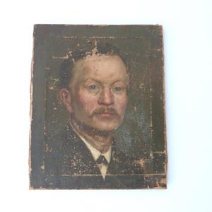 Antique French signed portrait painting Victorian 1900s oil painting on canvas, mens portrait painting European art, French home wall decor