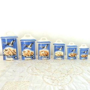 Vintage Keramik Vorratsdosen Set, 6 Stück Gewürzdosen mit Deckel, 6 Stück, Vorratsdosen für die Küche, Ditmar Urbach Rita, SELTENE Küchenutensilien