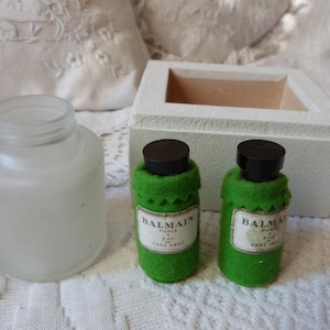2 Vintage miniature perfume bottles advertising set BALMAIN Paris Eau de vent vert w box and glass container RARE gift set for collector