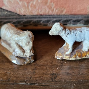 Tiny 1900 handpainted sheep agnus dei nativity creche antique French easter lamb figurine Christmas tree stocking holiday home decor gift